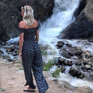 Wide leg off the shoulder jumpsuit